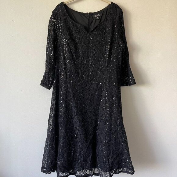 SLNY - 9419144 QUARTER SLEEVE SEQUIN LACE A-LINE PLUS SIZE DRESS - Picture 7 of 13